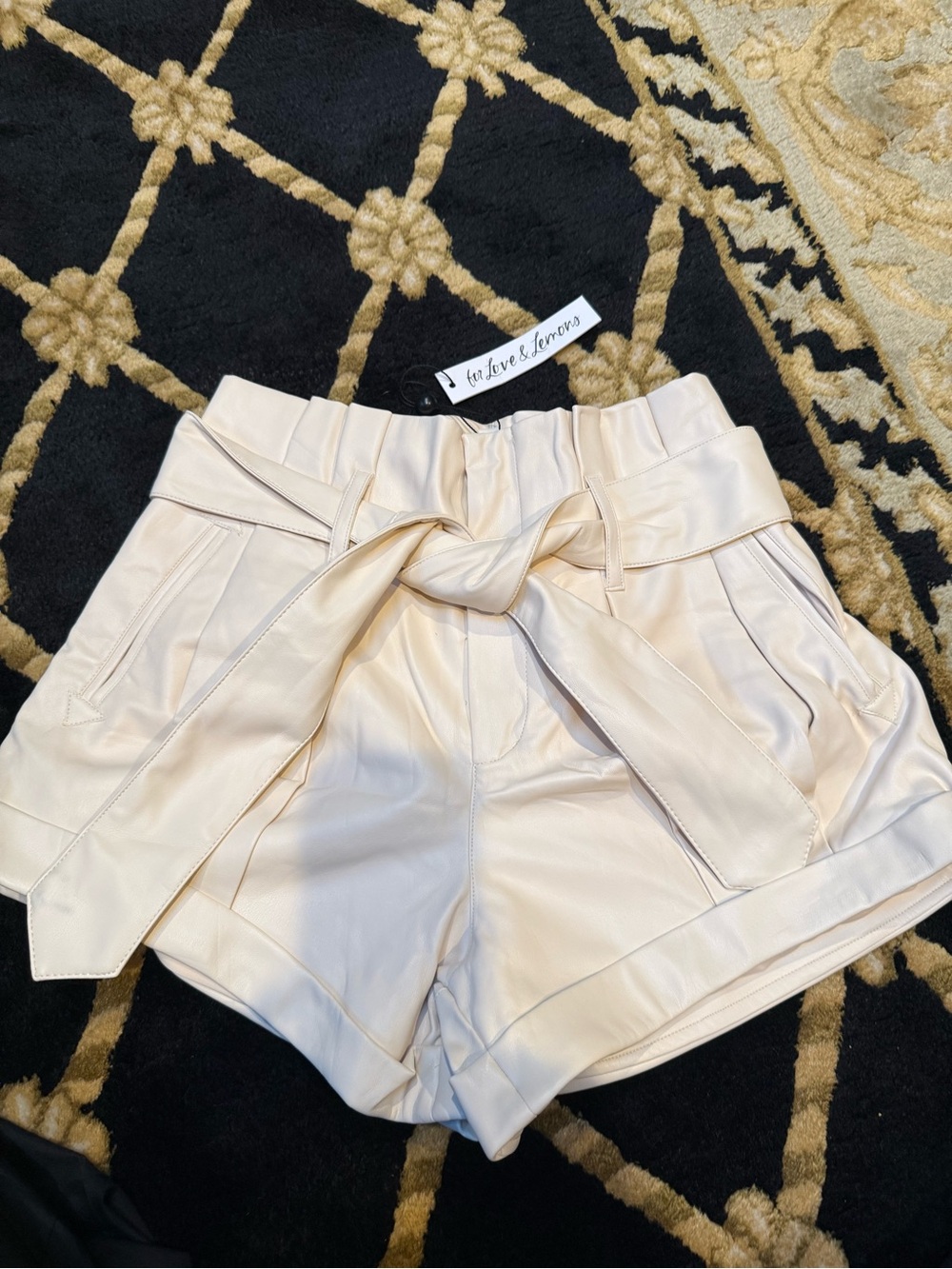 For Love & Lemons Cream leather High-Waist Afton short creme Tie Shorts